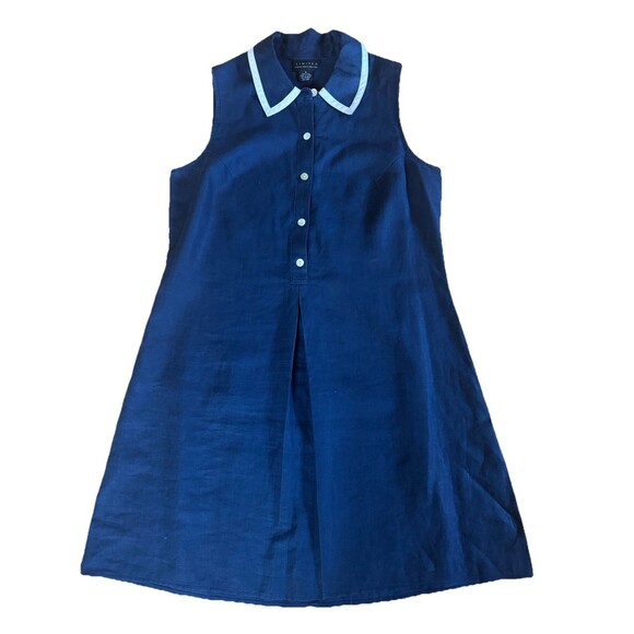 The Limited Dresses & Skirts - Limited 100% Linen Sleeveless Shirt Dress Navy Blue Small Collared Midi Button